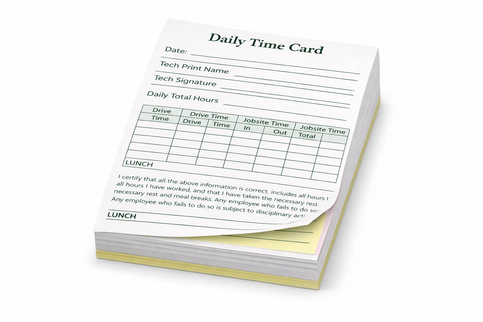 Sample carbonless NCR form pad printed by RB Printing & Marketing