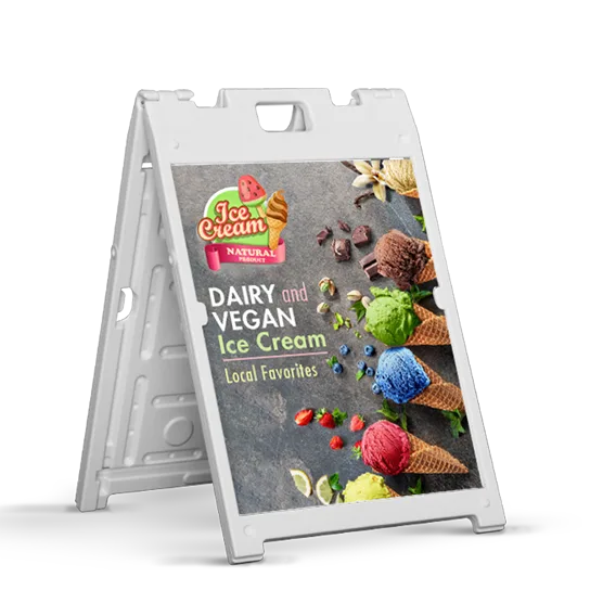 Sample A-frame sidewalk sign printed by RB Printing & Marketing
