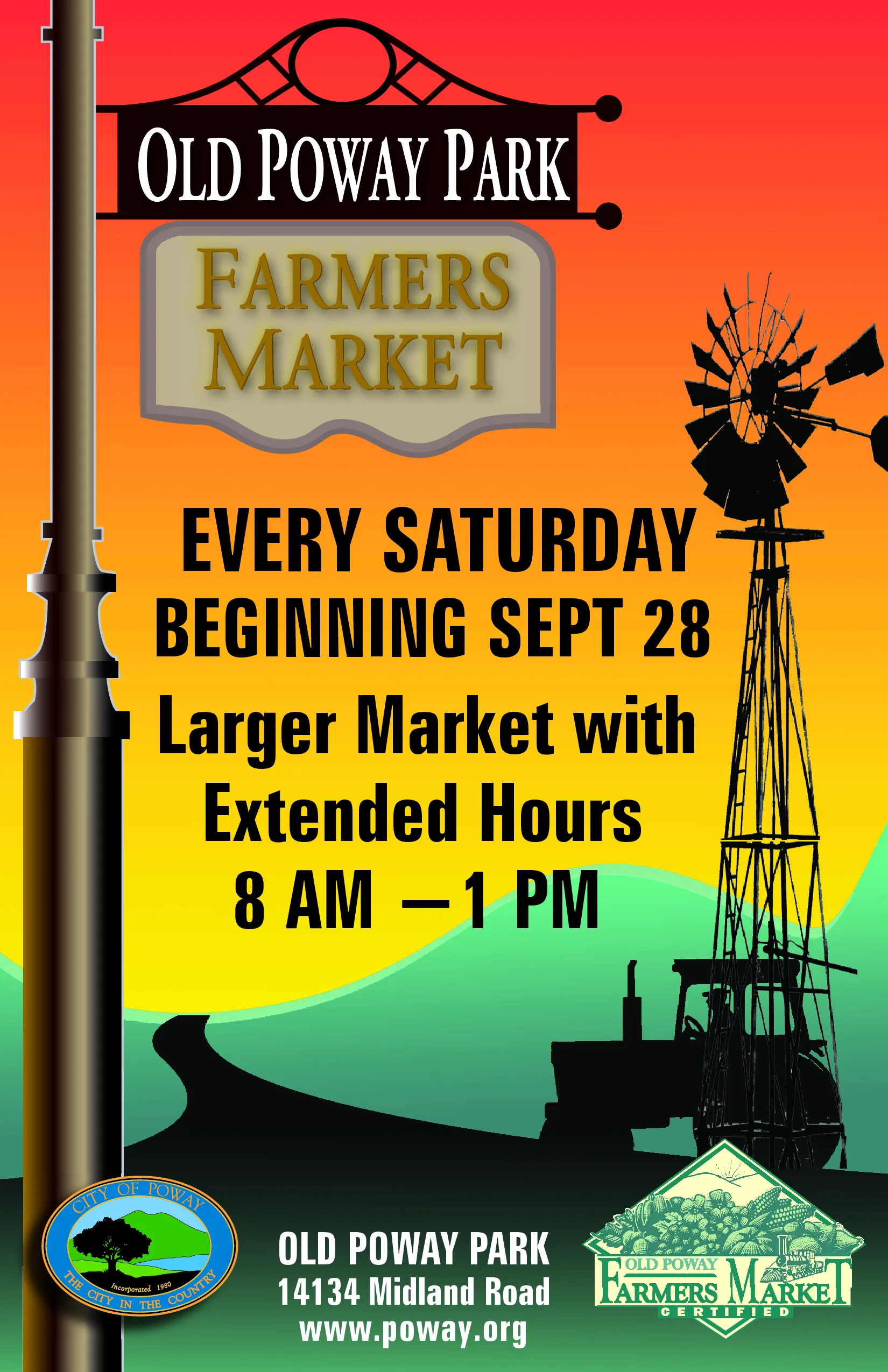 Old Poway Park Farmers Market flyer printed by RB Printing for the City of Poway